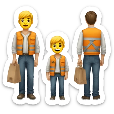 Ragazzo che lavora da amazon con pettorina gialla e un pacco di amazon in mano sticker