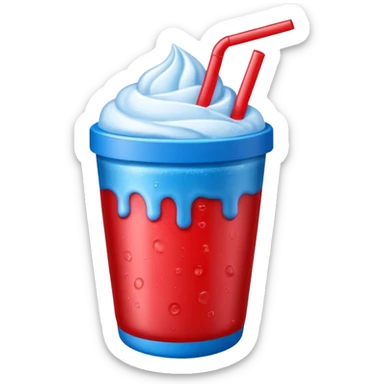 Red slushie in a white and blue cup sticker