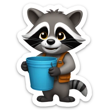a raccoon with a bucket in his hands sticker