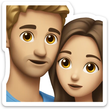caucasian brunette couple hugging brown and blue eyes sticker
