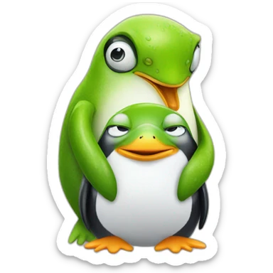 Penguin and a frog hugging  sticker