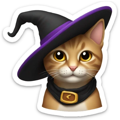Gato con sombrero de bruja solo cara sticker