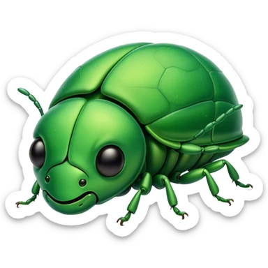 Meme-Worthy Cute Sleeping Green Bugdie Portrait Emoji, Head resting peacefully with a contented smile, showcasing a tiny, endearing build and a luxuriously smooth emerald exoskeleton, eyes shut in a serene nap, Simplified yet hilariously adorable features, highly detailed, glowing with a soft, drowsy light, high shine, relaxed and utterly lovable, stylized with an air of playful laziness, bright and heartwarming, soft glowing outline, capturing the essence of a comically sleepy insect, so meme-worthy it feels like it could instantly become the next viral sensation of adorable slumber! sticker