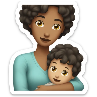 dark haired mom holding baby boy sticker