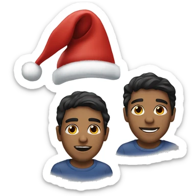 Two dark haired light skinned men in santa hats sticker