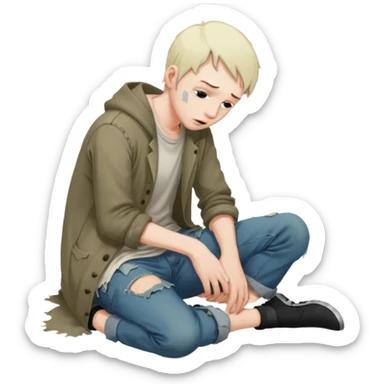 A guy begging on his hands and knees sticker