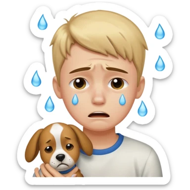 a very upset boy who lost her dog sticker