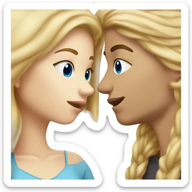 Blonde hair girl with blue eyes kissing brown hair boy sticker