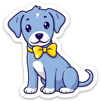 Blue Great Dane dog with a sparkly bow on its ear, cheerful expression sticker