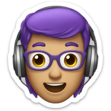Create a surprised emoji with purple hair and headphones sticker