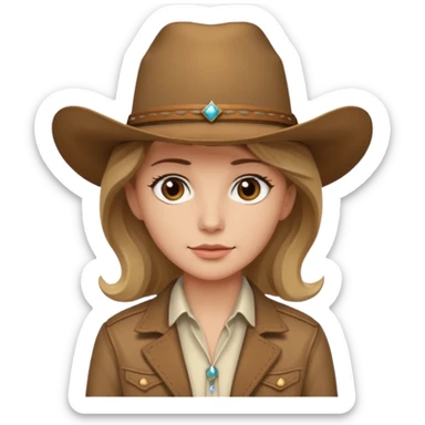 Ennis Del Mar with brown eyes, dark blonde hair, ivory shirt, brown jacket and cowboy hat sticker