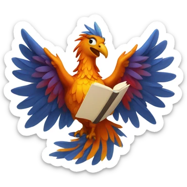 a phoenix with a scroll or book sticker