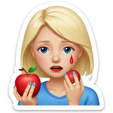 woman crying eating apple. make tears blue color and hair blonde sticker