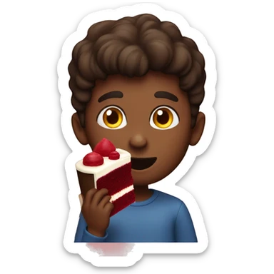 boy eating a red velvet cake  sticker