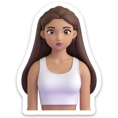 beautiful girl, long straight brown hair, brown eyes with lashes, wearing a white crop top, tan skin sticker
