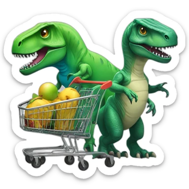 3 alien and 1 t-rex with a shopping kart  sticker