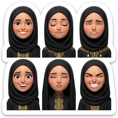 Samling face, and sad face, cute face & luxury face & loving face, angry face, laughing face  make all this wearing Abbaya  lady sticker