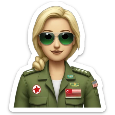 Blonde military Pilot with green uniform which is has a Turkish flag on right arm, pilot badge on chest, wearing sunglasses   sticker