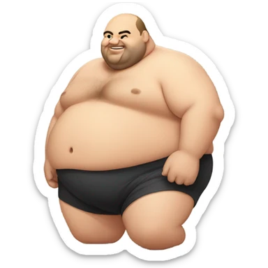 Fat man shirtless crawling, side view sticker