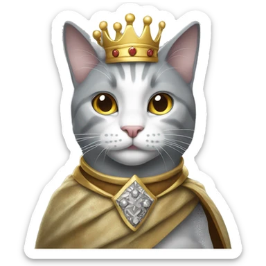 Gray and white cat dressed as king sticker