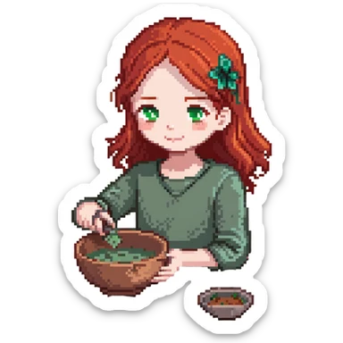 girl with shoulder-length red hair making a bowl with clay sticker