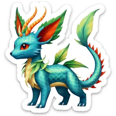 Salandit-Leafeon-Vaporeon-Salamence-hybrid-fusion (full body) sticker