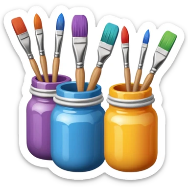 paint jars with a brush next to them sticker
