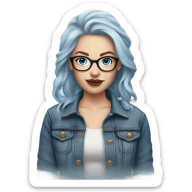 Hyper Realistic pale beautiful tattooed woman with glasses and blue eyes wearing denim jacket sticker
