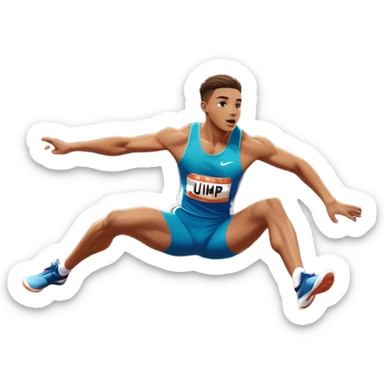 An icon of an athlete soaring over a hurdle, mid-jump, with a powerful form. The background features a vibrant stadium, with the track and hurdles in sharp focus, and a cheering crowd along the stands. The motion of the jump emphasizes speed and agility. Transparent background. sticker