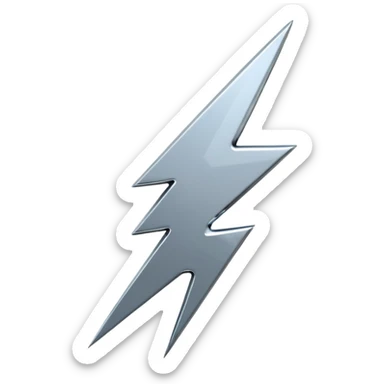 A lightning bolt emoji made of polished silver chrome, sharp yet rounded edges, glossy metallic surface, soft reflections, minimal futuristic design, iOS emoji style, centered, clean white background sticker