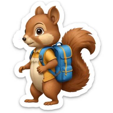 a squirrel walking with a backpack
 sticker