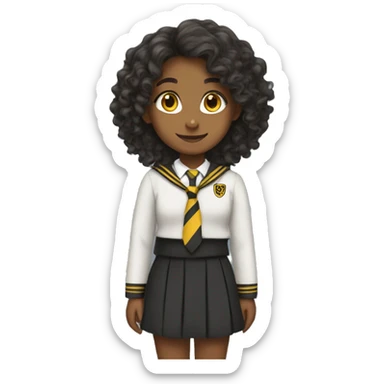  girl with long curly hair wearing Hufflepuff school uniform sticker