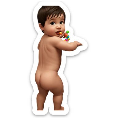 nude boy with candy in tub sticker