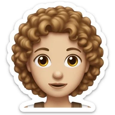blue eyed, fair skin, brown curly hair, female emoji sticker