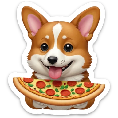 black tri-color corgi with pizza sticker