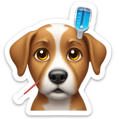 A dog with a thermometer sticker