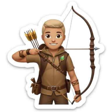 The classic hunter image with a bow and arrow on his back, dressed in brown with some animal made decorations sticker