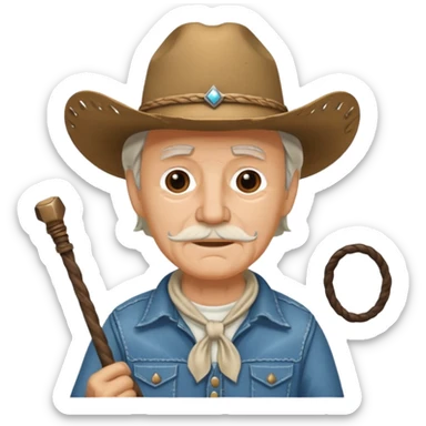 Give this emoji 🤠 a whip make it an old white guy with a whip  sticker