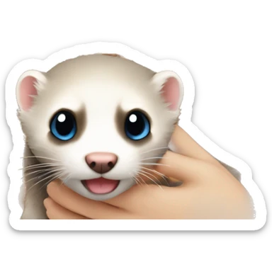 Ferret in hands of a blond girl with blue eyes and long eyelashes  sticker