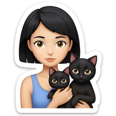 Black hair girl with short hair holding two black cats sticker