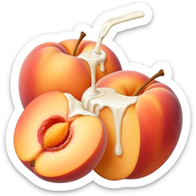 There is a lot of milk on the cut peaches. sticker