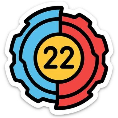 beyblade half sky blue and half red with the number 22, icon with black outline and colorful details sticker
