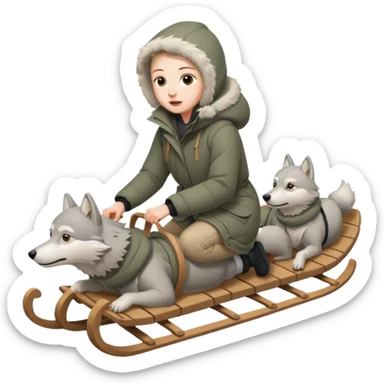 wolves pulling person on sled sticker