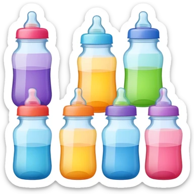 set of baby bottles in different colors and sizes sticker