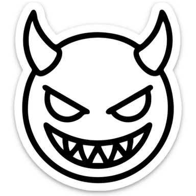 scary demonic smiling face, sharp black outlines, simple but detailed drawing, clear shadows and highlights, no gradients sticker