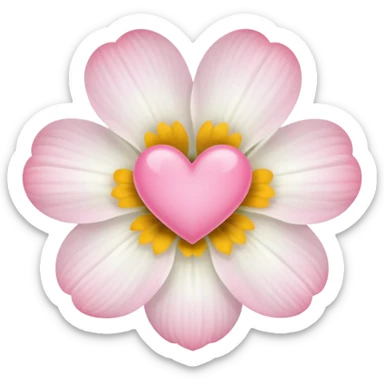 white flower with mini pink heart center sticker