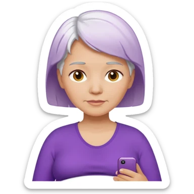 older pregnant woman with short white hair, purple shirt, medium color skin sticker