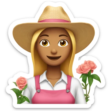 Una chica con un overol rosa y un sombrero de jardinera blanco sticker
