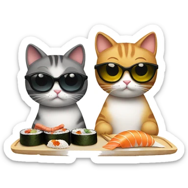 two cats wearing sunglasses eating sushi sticker