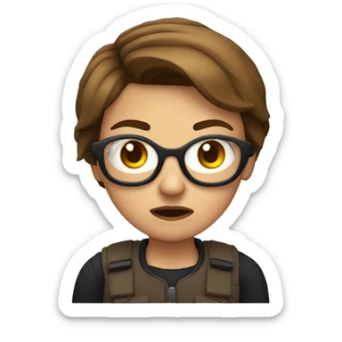 A FEMALE EMOJI, WITH A ANGRY FACE, SQUARED GOOGLES AND SHORT BROWN HAIR sticker